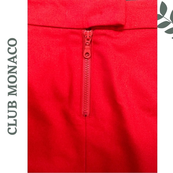 Club Monaco Red Wool-Blend Lined Mini Skirt, Back Zip, Pocket — Size 0 - Picture 5 of 9